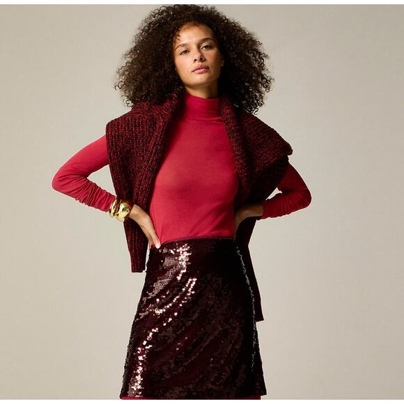 J.Crew Tissue Crepe Turtleneck Top Long Sleeve Cotton Berry Sangria Small NWT - Picture 1 of 10